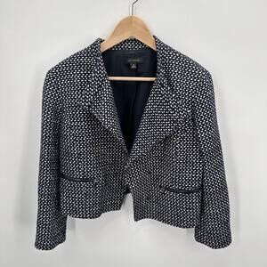 ANN TAYLOR Tweed Navy White Cropped Blazer Jacket // 10